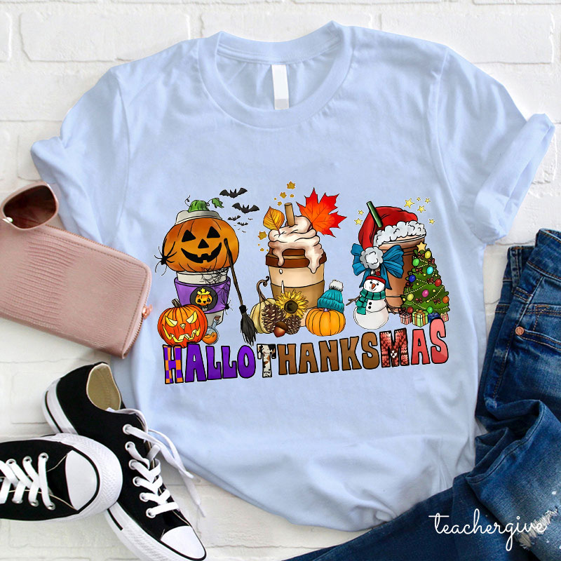 Hallothanksmas Pumpkin Spice Latte Teacher T-Shirt