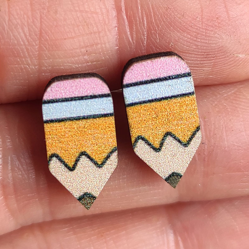 Tiny Pencil  Wooden Earrings