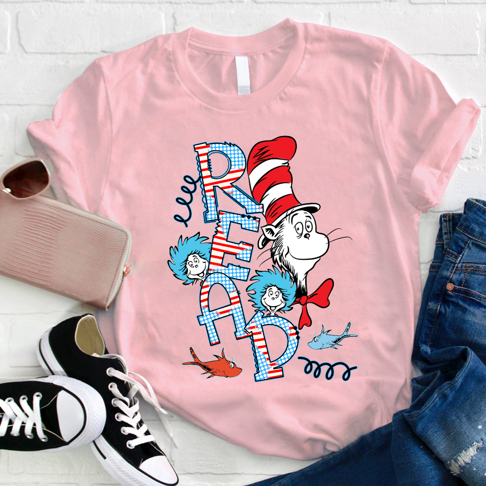 READ Letter Cat Wearing Hat T-Shirt