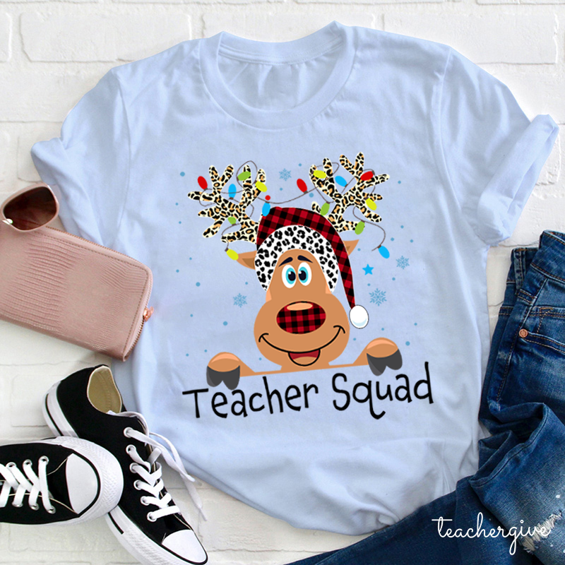 Merry Reindeer Teacher Squad Teacher T-Shirt