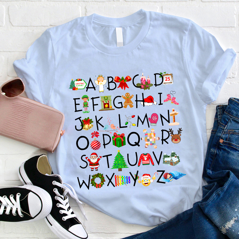 Christmas Elements Alphabet Teacher T-Shirt