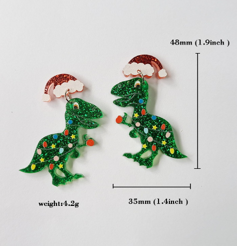 Christmas Dinosaur Acrylic Earrings