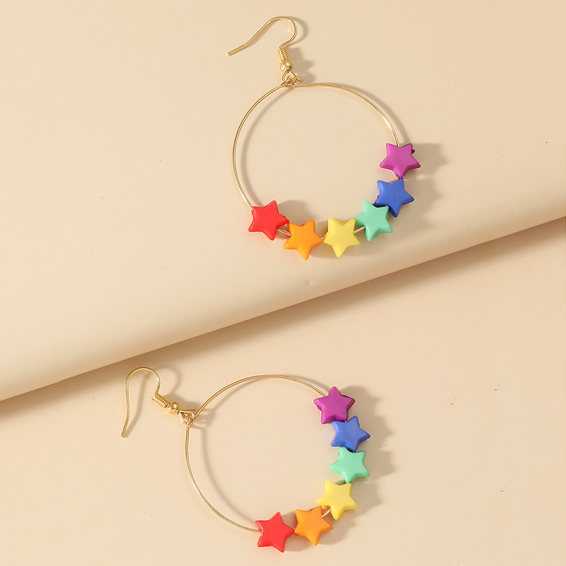 Colorful Stars Round Metal Earrings