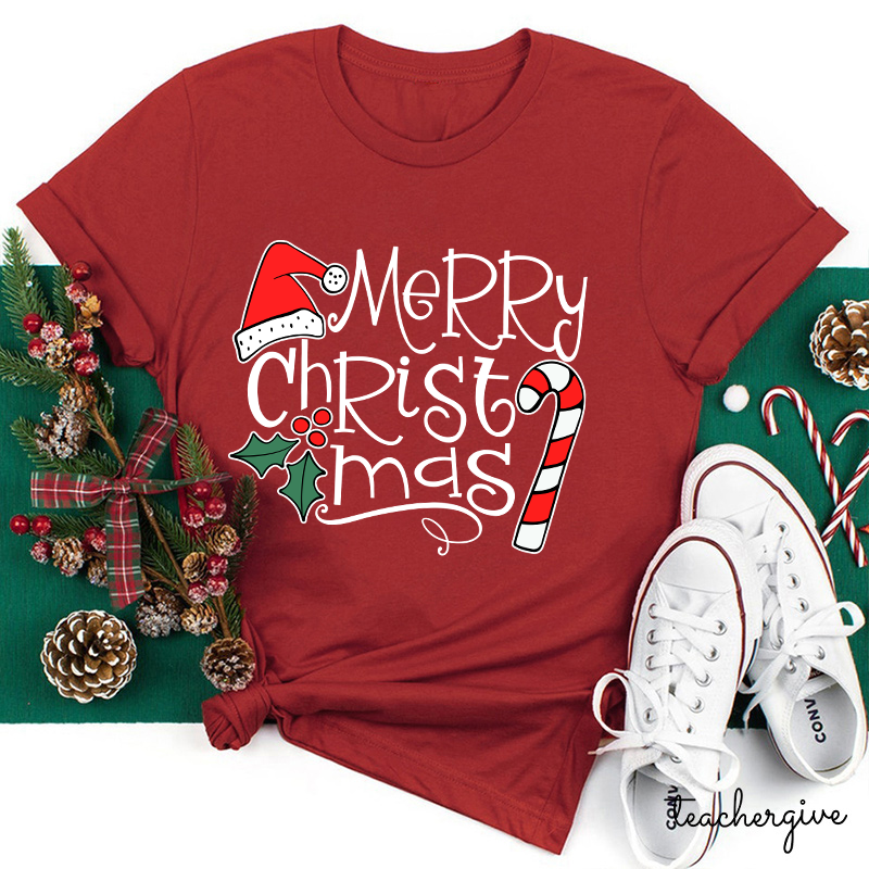 Merry Christmas Candy Canes Teacher T-Shirt