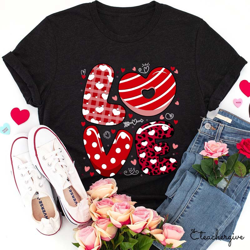 Heart Print Love Teacher T-Shirt