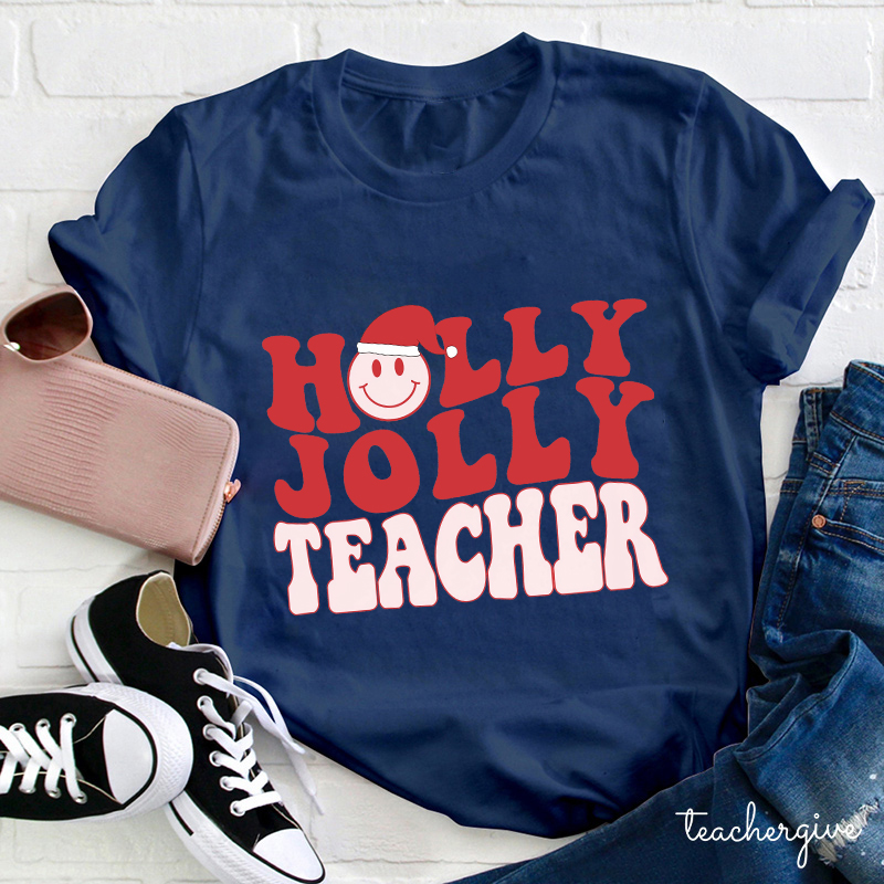 Holly Jolly Pink Teacher T-Shirt