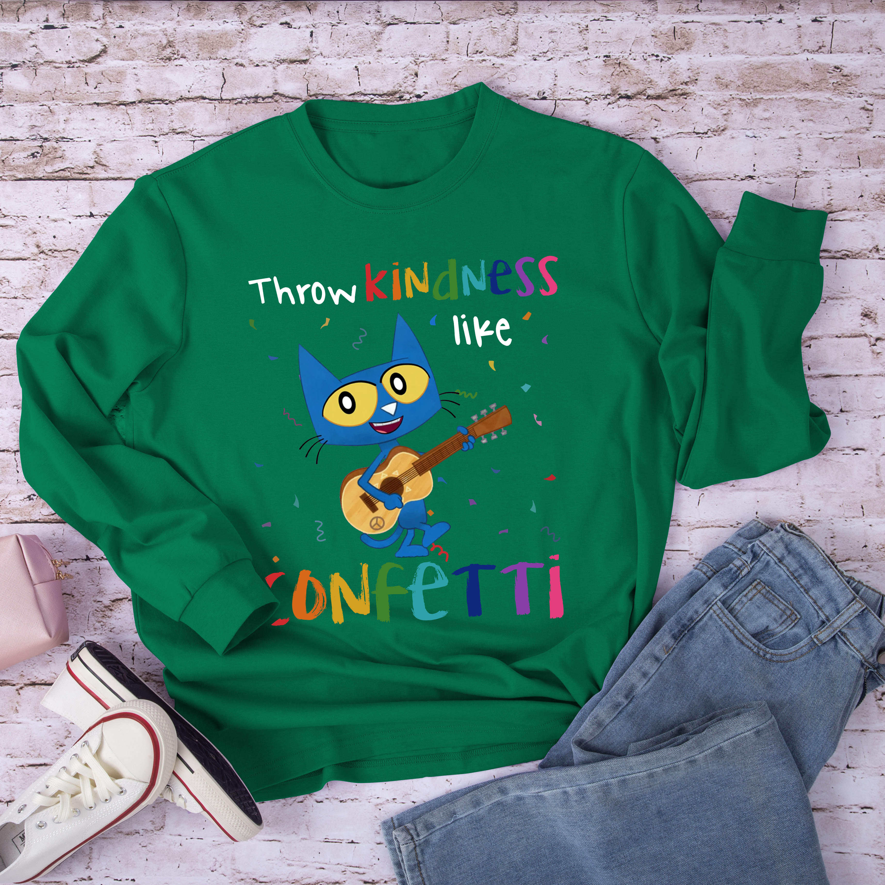 Throw Kindness Like Confetti Cat Long Sleeve T-Shirt