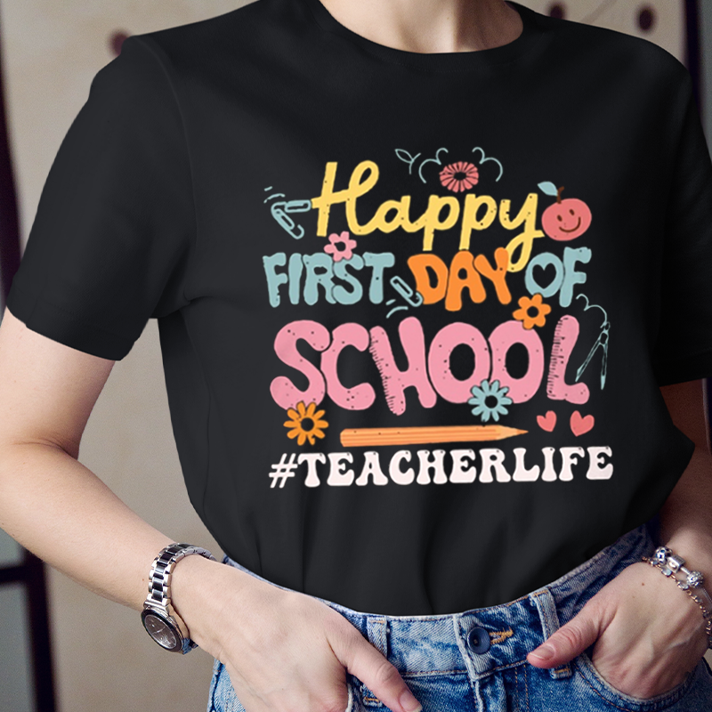 Happy First Day Of School Teacherlife Tiny Flowers T-Shirt