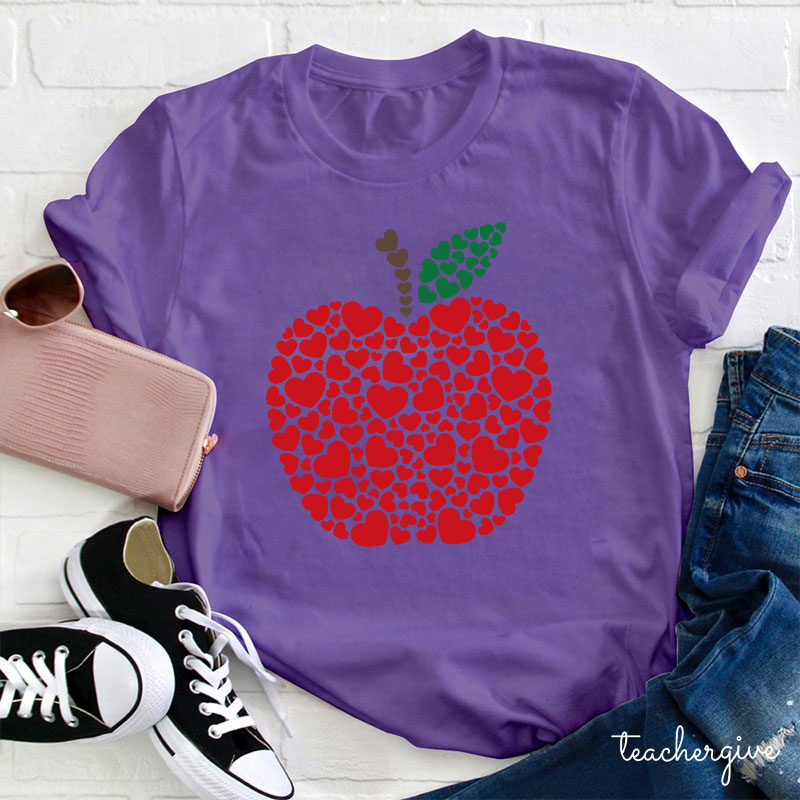 An Apple Made Of Love Heart Teacher T-Shirt