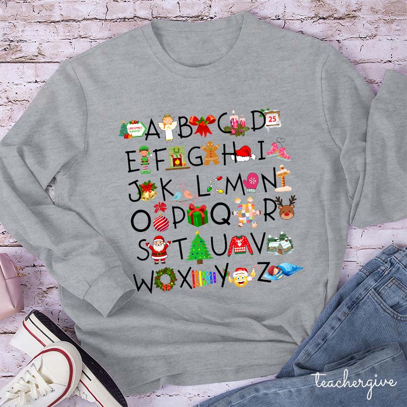 Christmas Elements Alphabet Teacher Long Sleeve T-Shirt