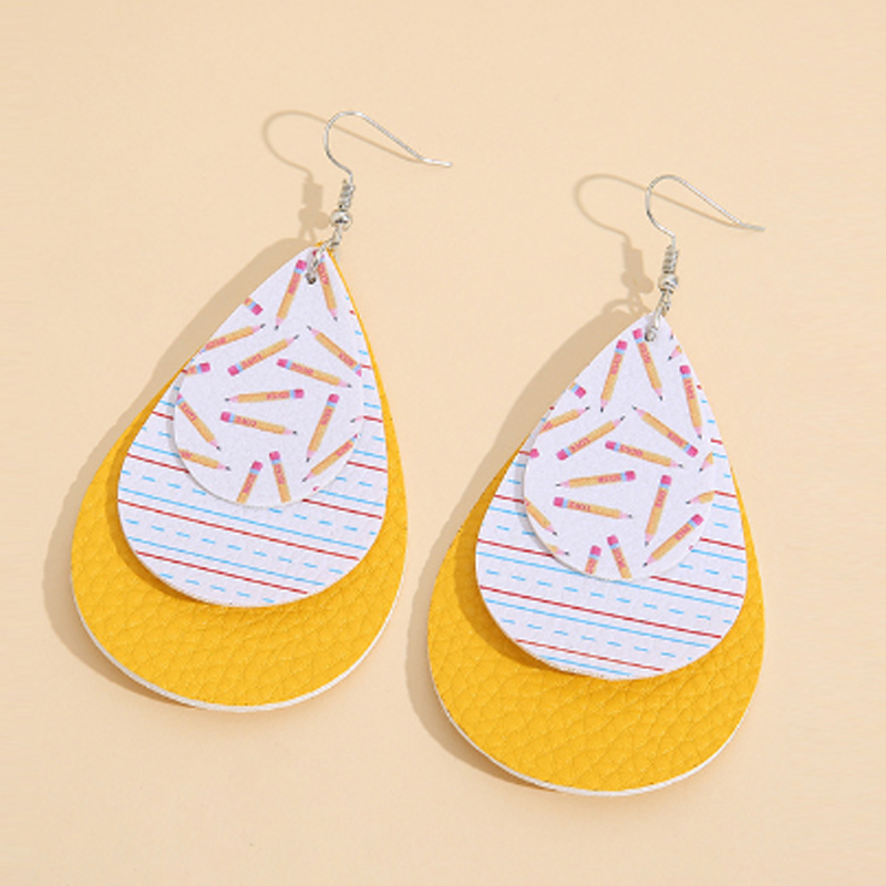Raindrop Pencil Yellow Leather Leather Earrings