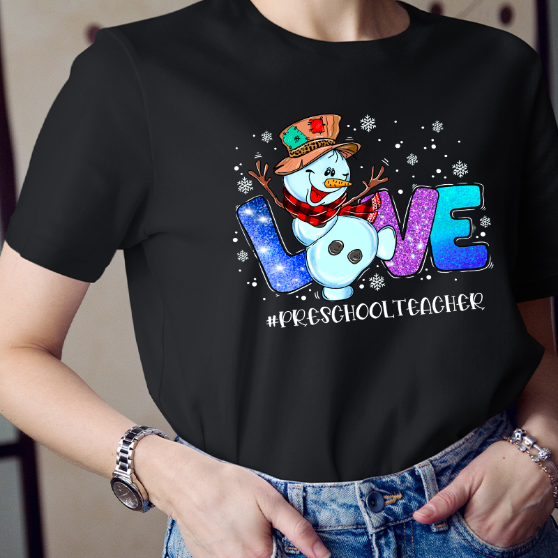 Personalized Snowman Love Shining Christmas Teacher T-Shirt