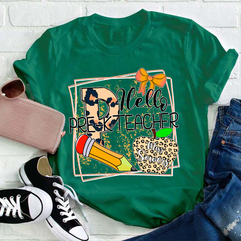 Personalized Name And Grade Hello Teacher T-Shirt