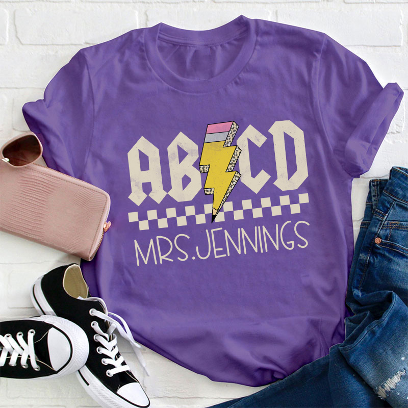 Personalized Name Alphabet And Lightning Pencil Teacher T-Shirt