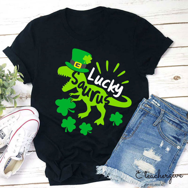 Luck Saurus Eating Clovers Teacher T-Shirt