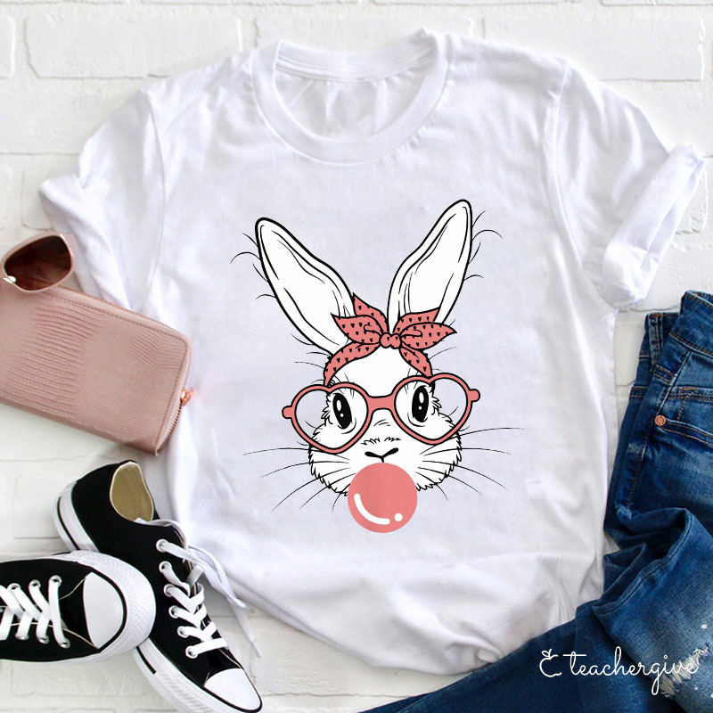 Bunny Blowing Bubbles Teacher T-Shirt