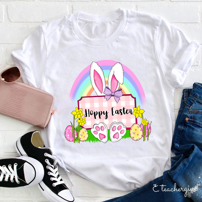 Hoppy Easter Rainbow Teacher T-Shirt