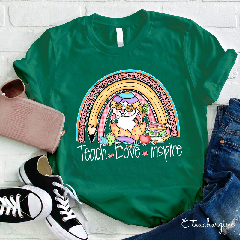 Teach Love And Inspire Rainbow Teacher T-Shirt