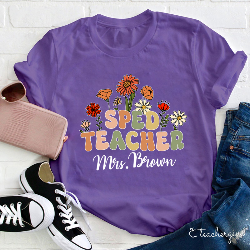 Personalized Spring Floral Sped Teacher T-Shirt