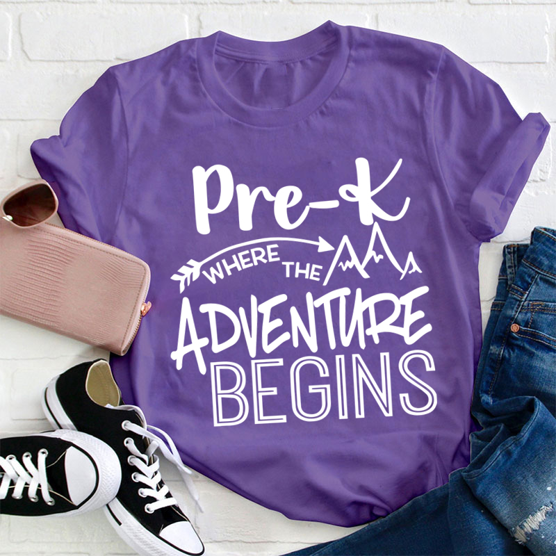 Personalized Grade Pre-K Where The Adventure Begins Teacher T-Shirt