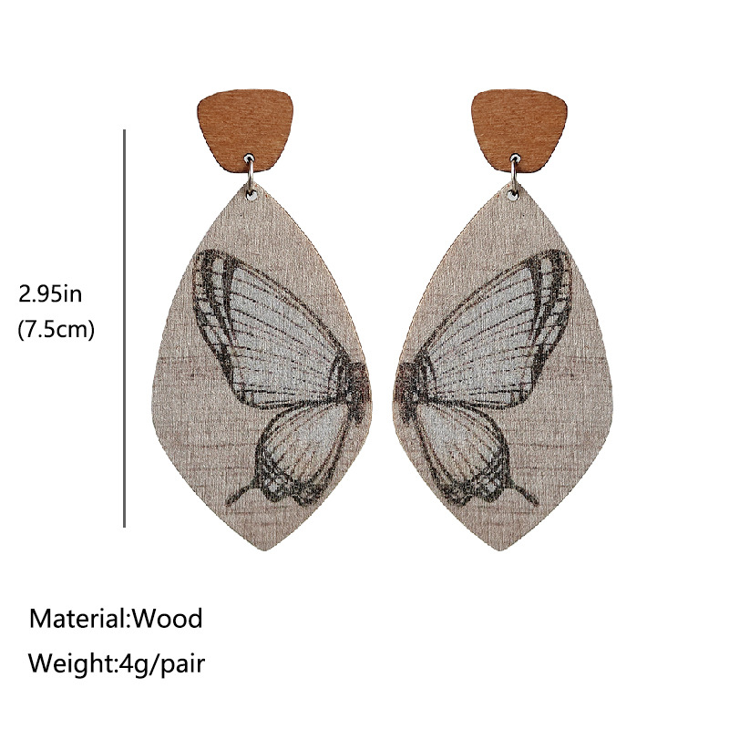 Butterfly Pattern Wooden Earrings
