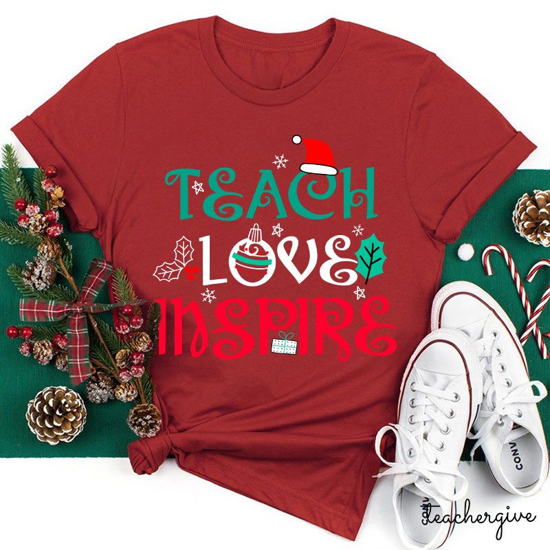 Teach Love Inspire Christmas Vibes Teacher T-Shirt