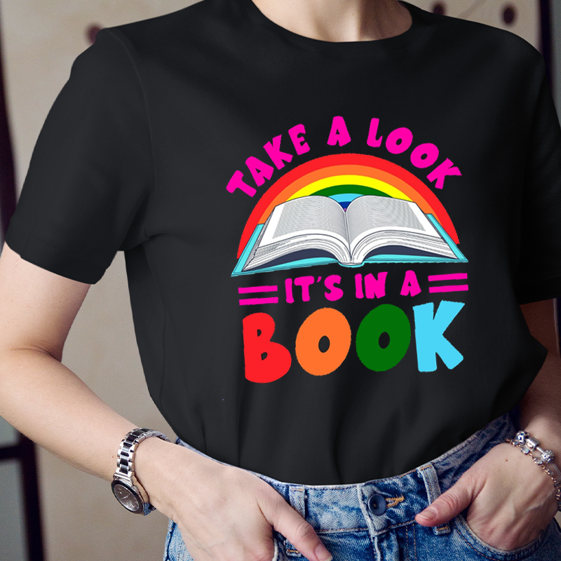 Take A Look It's In A Book Rainbow Stripes  T-Shirt