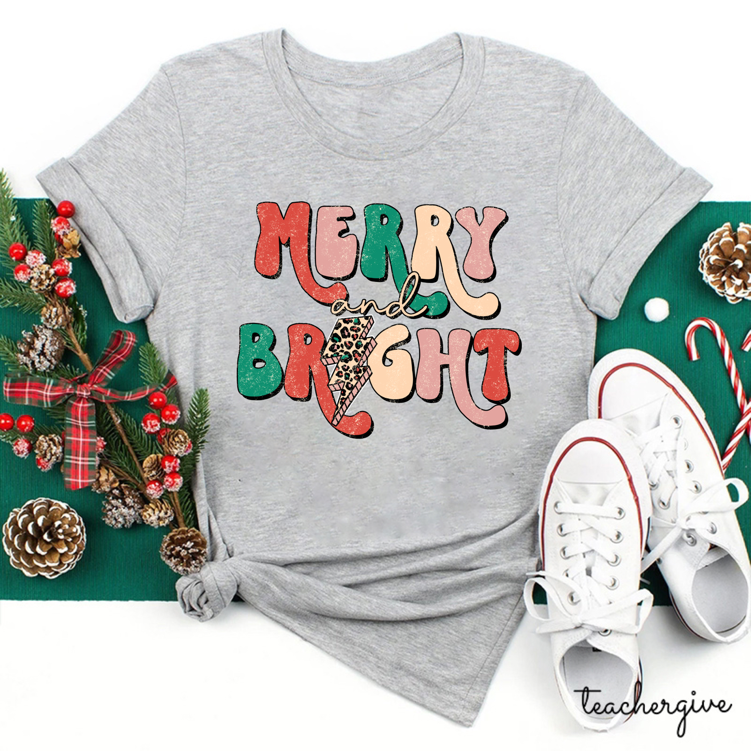 Merry And Bright Leopard Teacher T-Shirt