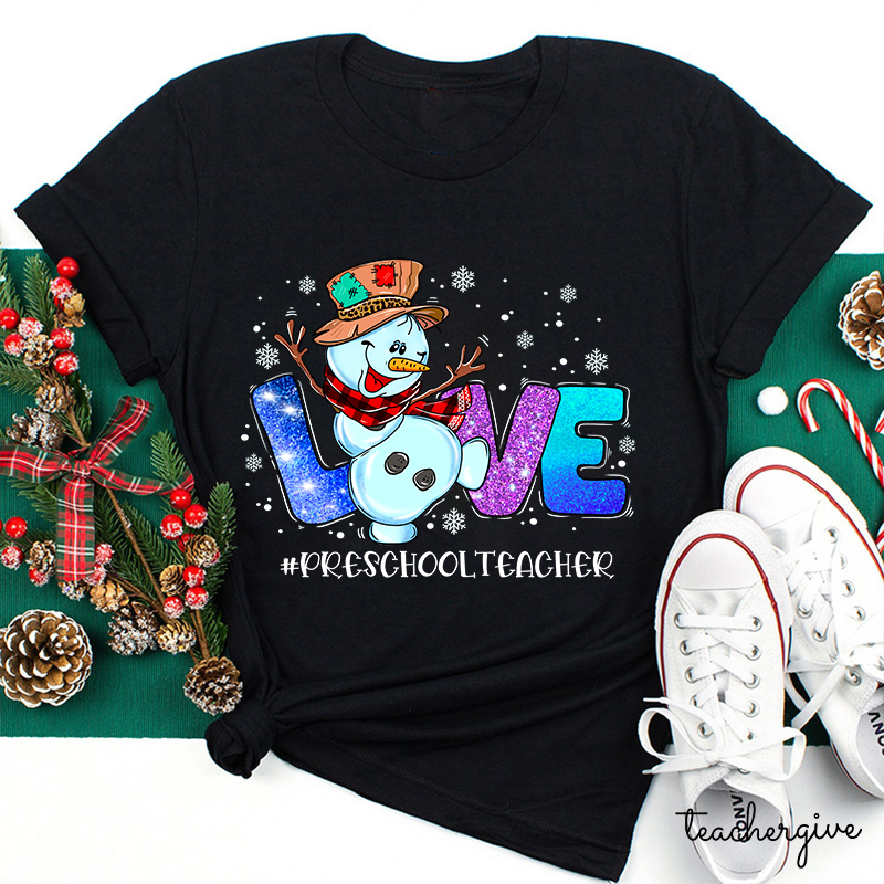 Personalized Snowman Love Shining Christmas Teacher T-Shirt