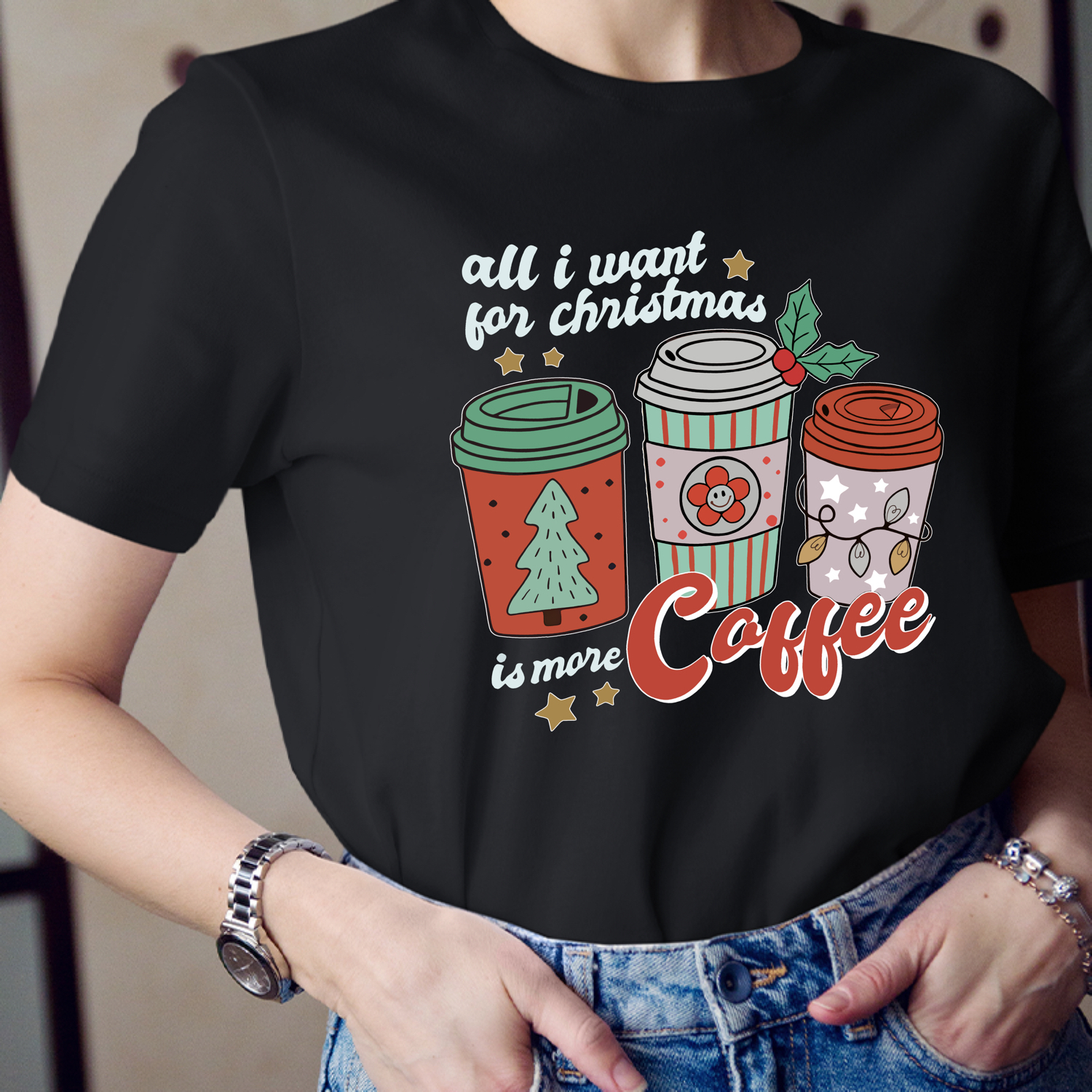 All I Want For Christmas Is More Coffee No Doubt Teacher T-Shirt