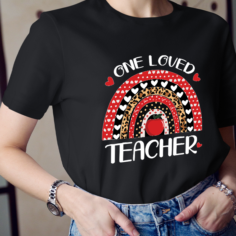 One Loved Teacher Leopard Rainbow T-Shirt