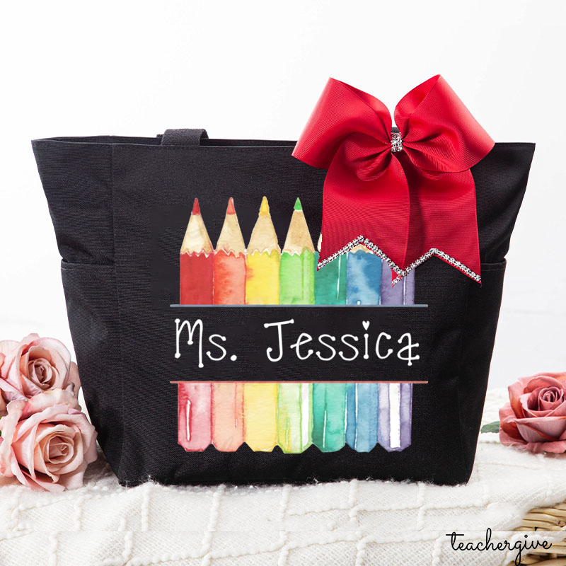 Personalized Name Letter Colorful Pencils Large Tote Bag (free for the bowknot)