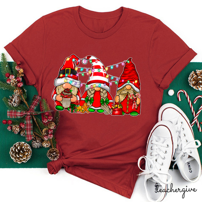 Gnomes Christmas Lights Teacher T-Shirt