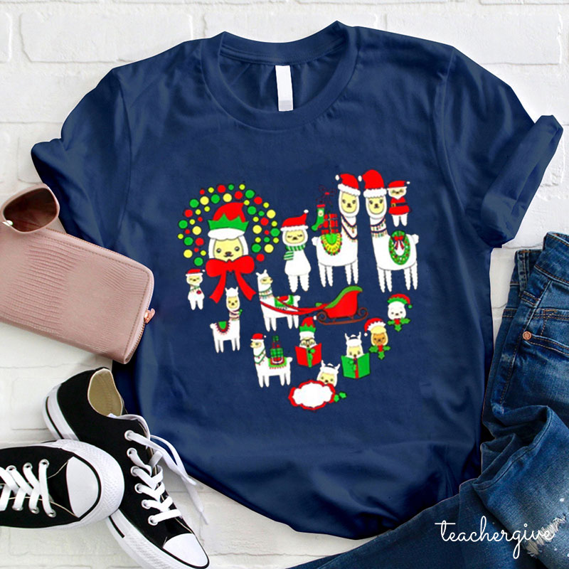 Christmas Cute Alpaca Teacher T-Shirt