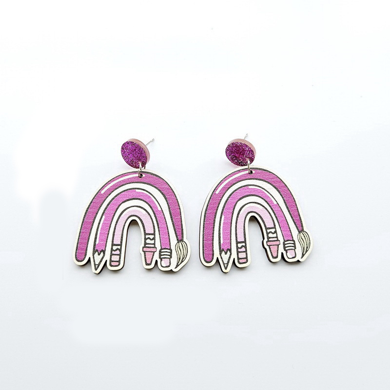 Dinosaur And Books Teacher Wooden Earrings