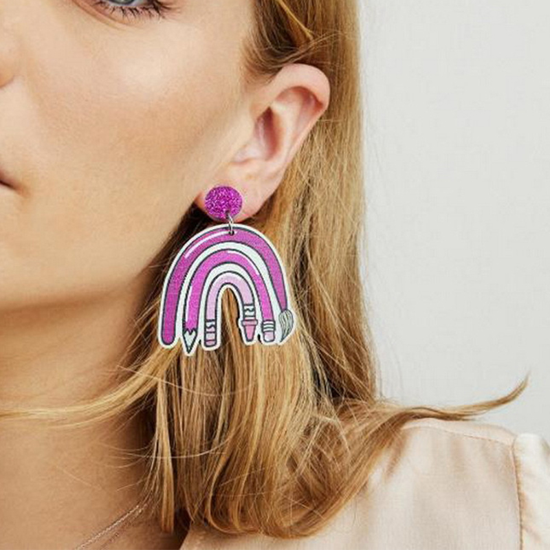 Dinosaur And Books Teacher Wooden Earrings