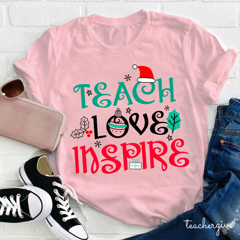 Teach Love Inspire Christmas Vibes Teacher T-Shirt
