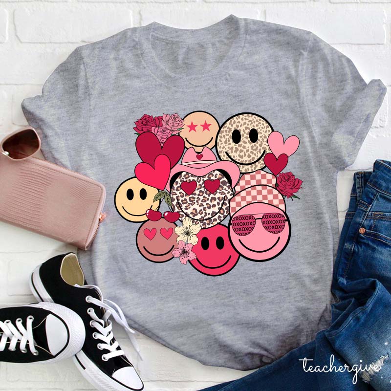 Happy Emoji Valentine Teacher T-Shirt