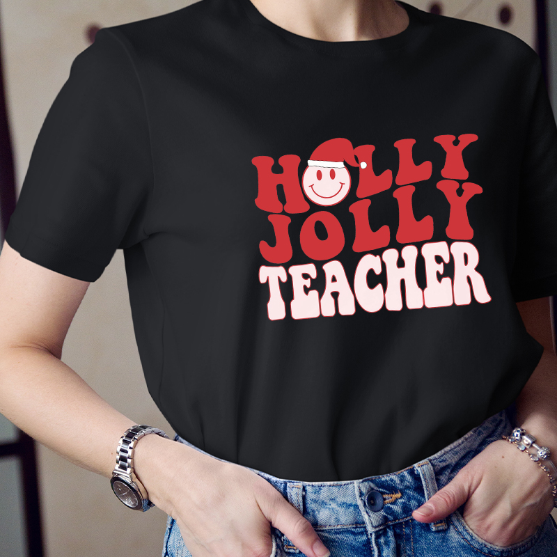 Holly Jolly Pink Teacher T-Shirt