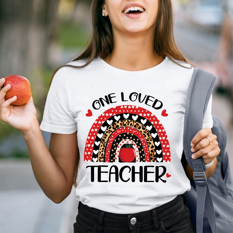 One Loved Teacher Leopard Rainbow T-Shirt