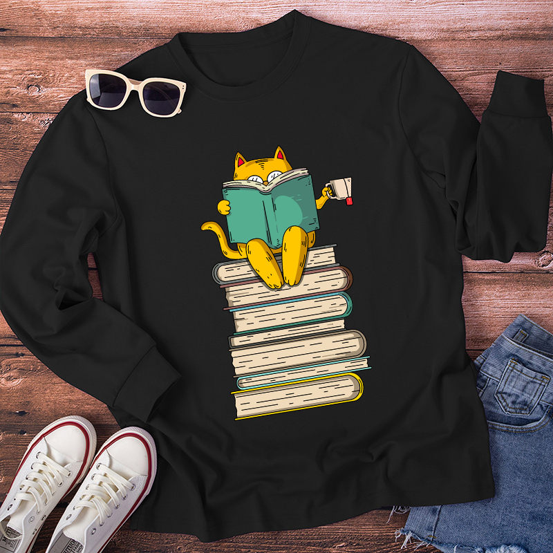 Reading Cat Long Sleeve T-Shirt