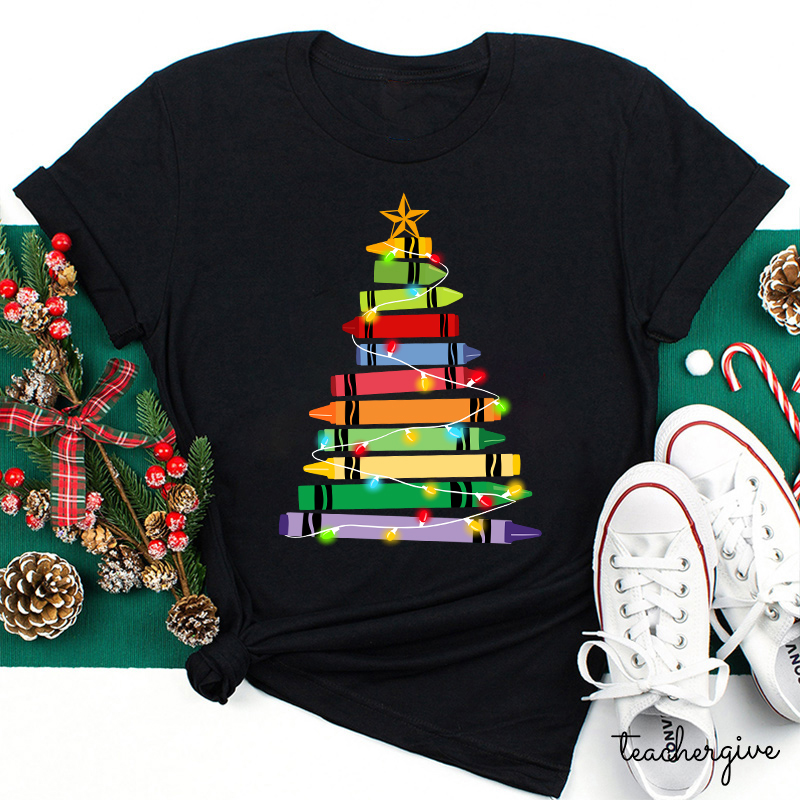 Crayons Tree Colored Ligths Teacher T-Shirt