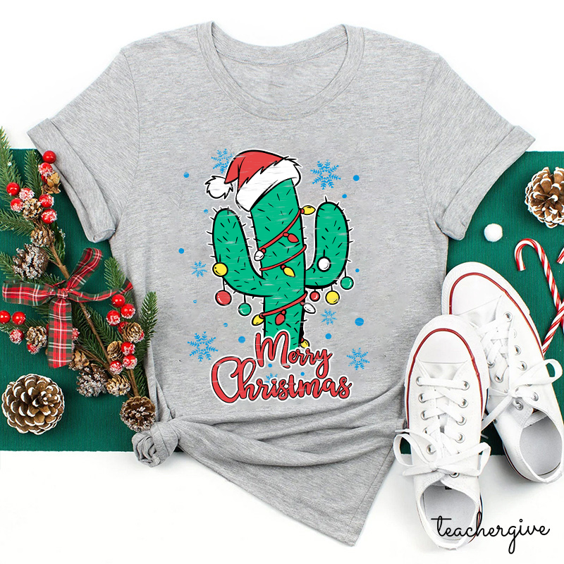 Merry Christmas Cactus Teacher T-Shirt
