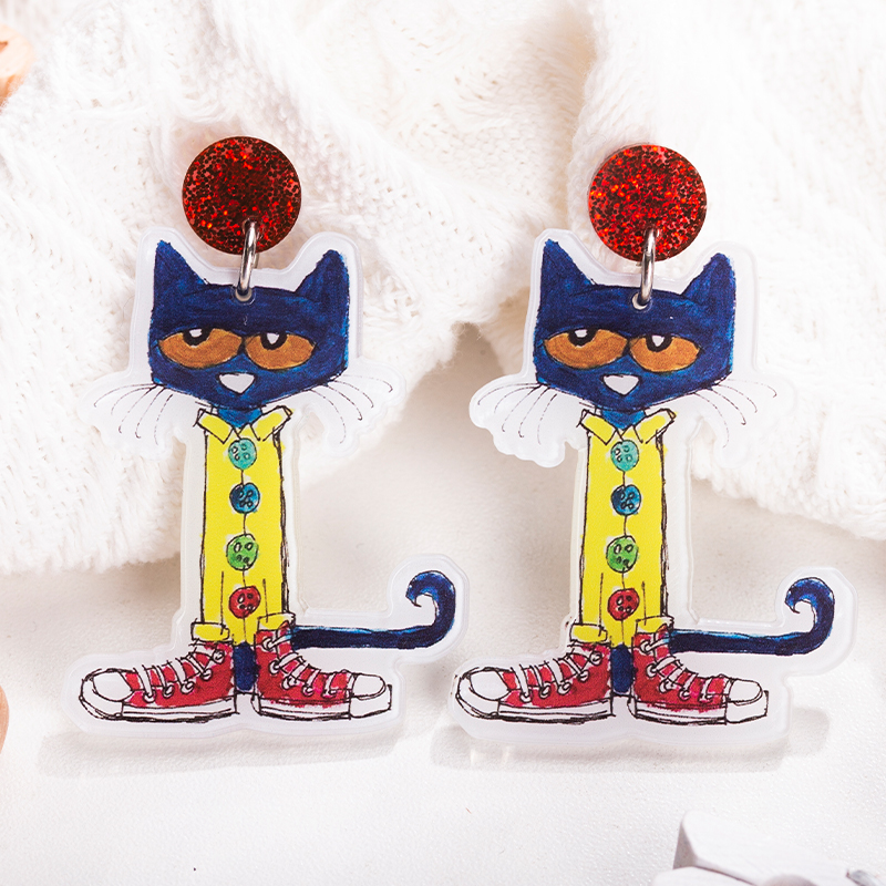 The Blue Cat Wearing Yellow Coat  Acrylic  Earrings