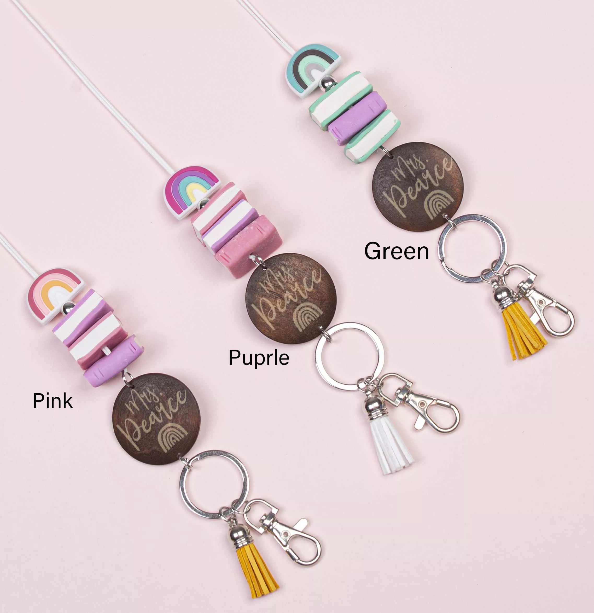 Personalized Multicolor Rainbow Books  Lanyard