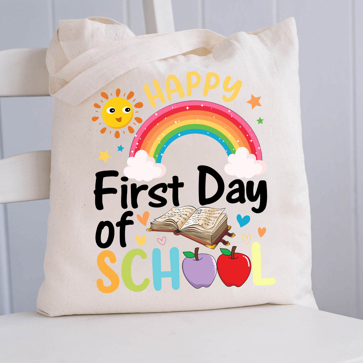 Happy First Day Of School Sunshine And Rainbow  Tote Bag