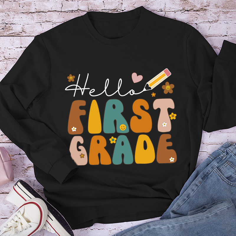 Personalized Hello First Grade Cartoon Letters Long Sleeve T-Shirt