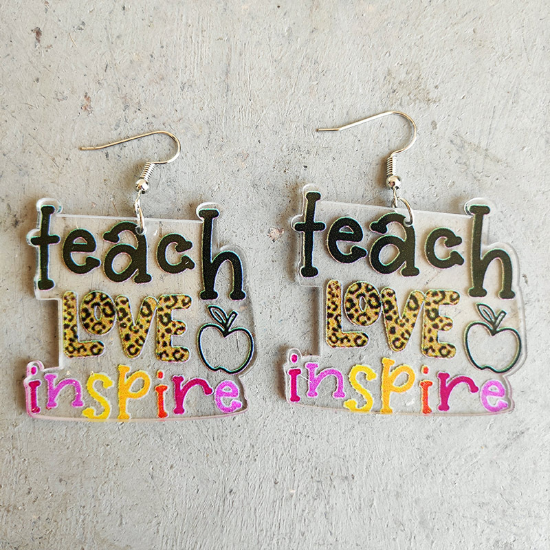 Teach Love Inspire Leopard Print   Earrings