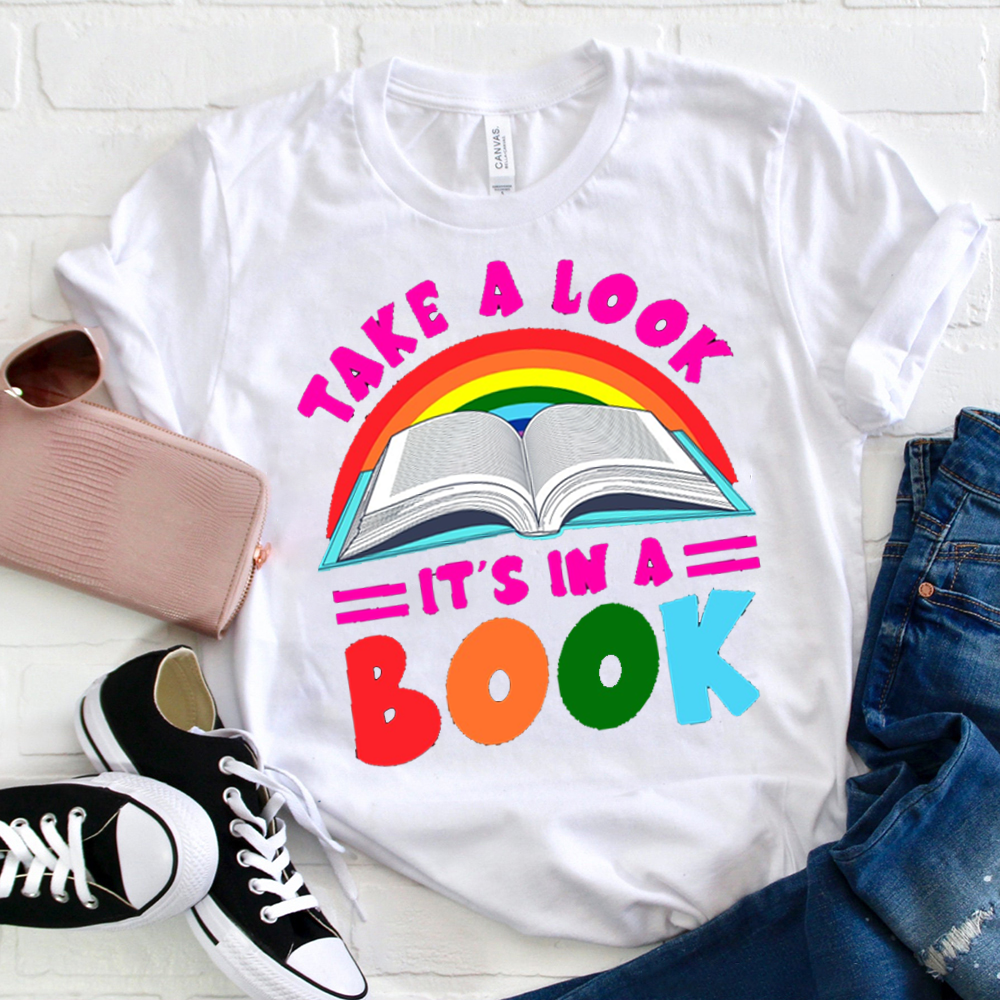 Take A Look It's In A Book Rainbow Stripes  T-Shirt