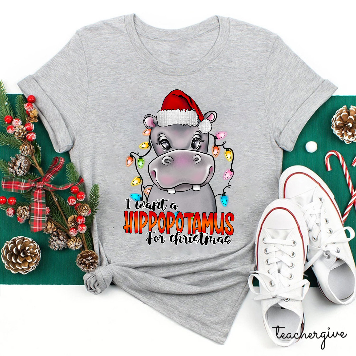 I Want A Hippopotamus For Christmas Teacher T-shirt